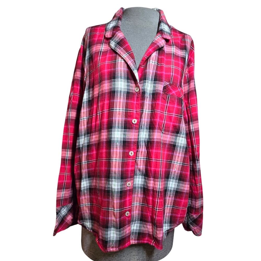 Victorias Secret Cotton Blend Metallic Plaid Lounge Top Size XL